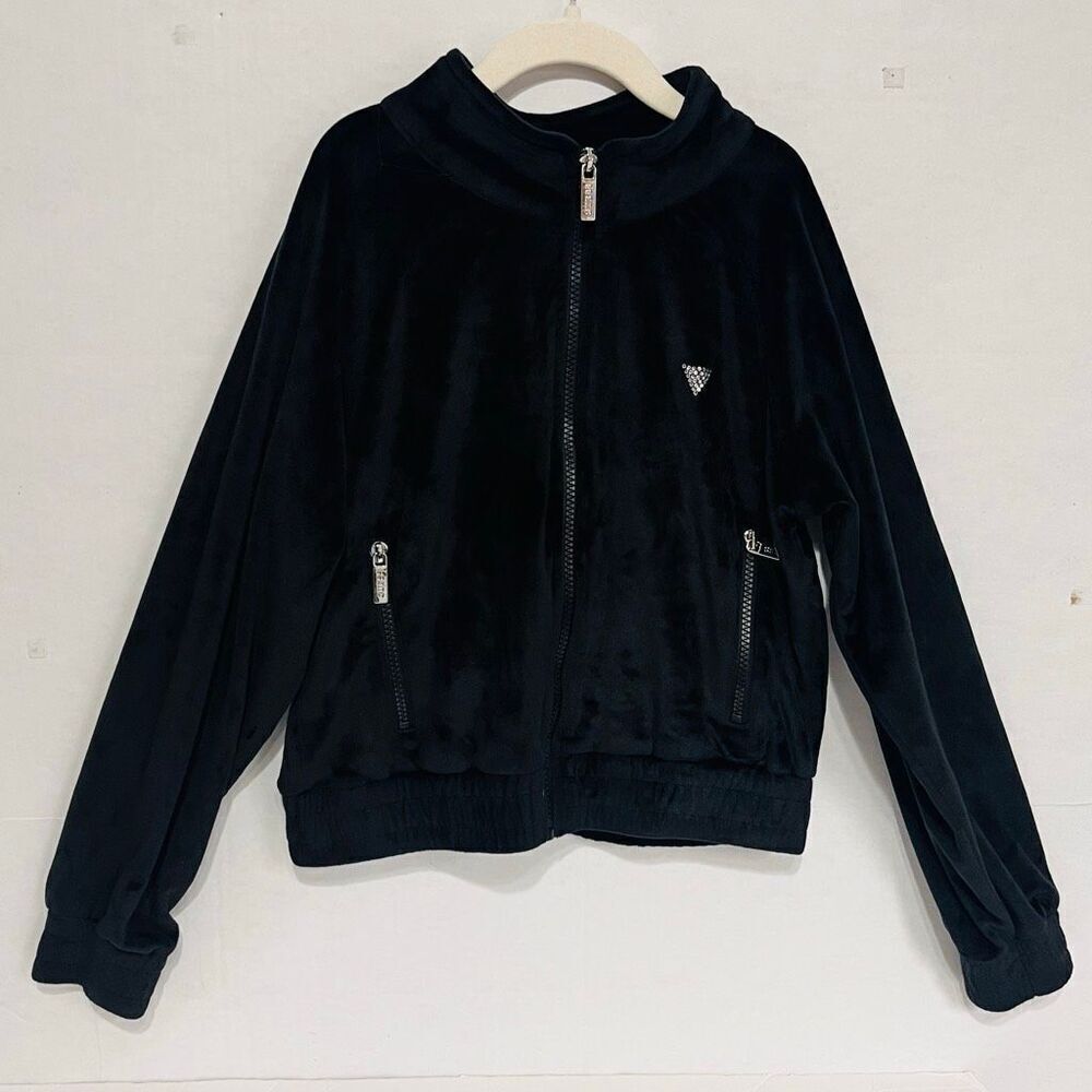Guess Black Velour Zip Up Sweatshirt Girls Size 10